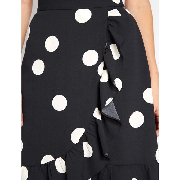 MODCLOTH It's A Wrap Ruffled A Line Skirt Polka Dot Black White 12 - Picture 2 of 12